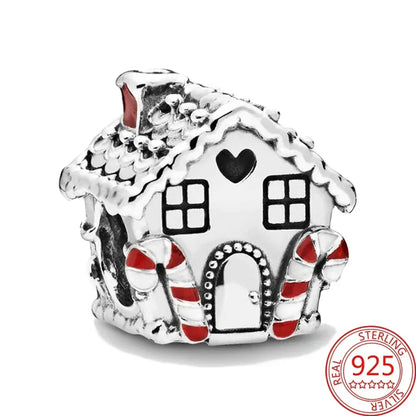 925 Sterling Silver Festive Cookie House Heart Nutcracker Dangle Charm for DIY Christmas Tree and Original Bracelet Gift