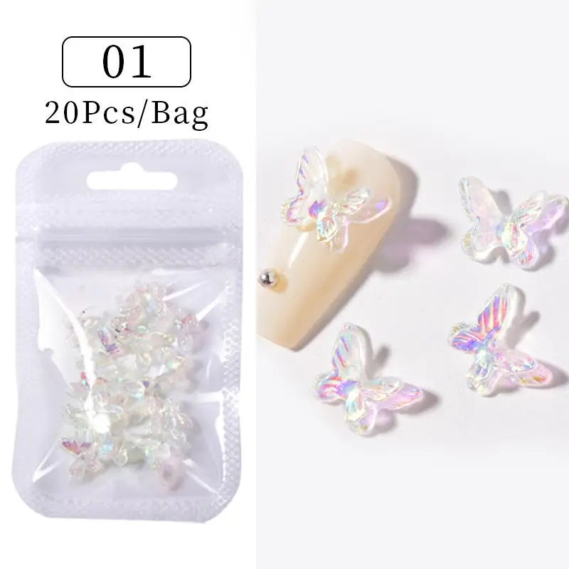 Kawaii Lollypop 3D Nail Art Charms Set with Resin Butterfly and Bear Rhinestones