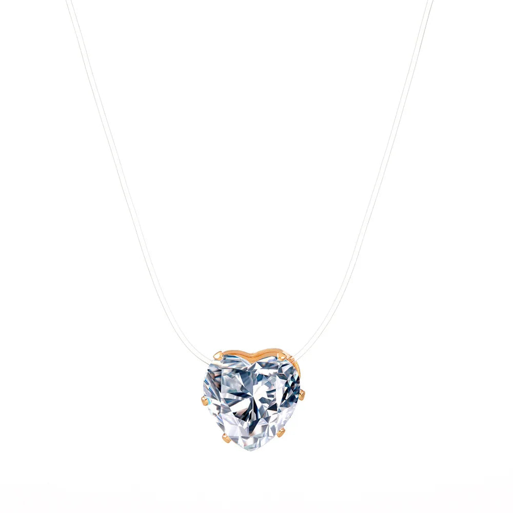 Elegant Invisible Heart Choker Necklace with Rhinestone Zircon for Women