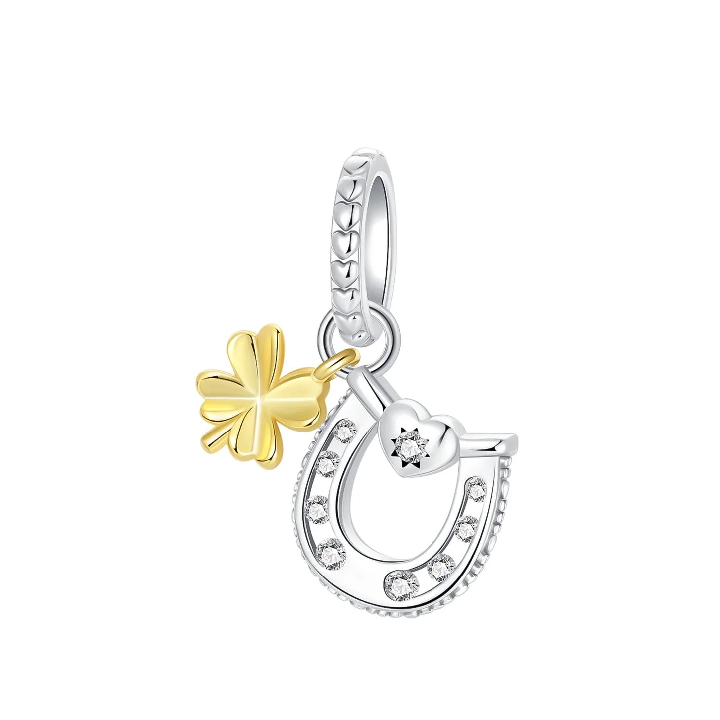 925 Sterling Silver Lucky Four Leaf Clover And Horseshoe Charms With Green Zircon For Bracelet Necklace Earrings