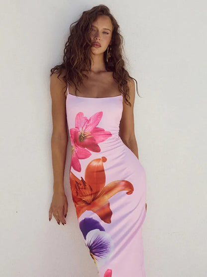 Mozision Floreal Print Long Dress For Women Gown Elegant White