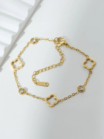 Lucky Luxury Flower Decor Bracelet for Women - Stainless Steel Fashion Jewelry Gift