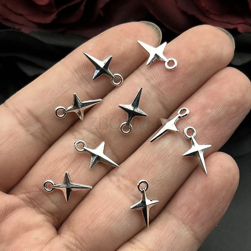 50pcs 14.5x9mm Shining Star Charms Antique Silver Alloy