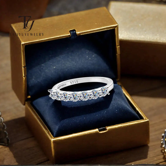 0.7CT Moissanite Gemstone Rings for Women in S925 Silver Stackable Wedding Band Elegant White Gold Jewelry Gift