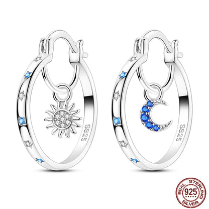 Blue Zircon 925 Sterling Silver Hoop Earrings Star Moon Butterfly Jewelry LTE428