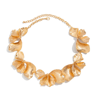 Ingemark Punk Irregular Petals Flower Chain Necklace Gold Color Metal Choker Steampunk Jewelry for Women
