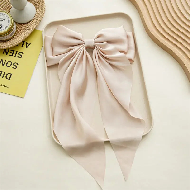Korean Satin Big Bow Hair Clips For Women And Girls