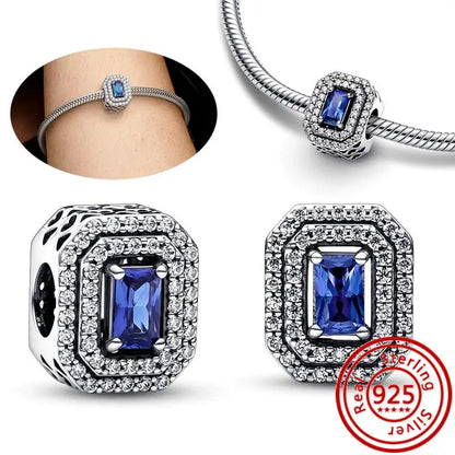 Sterling Silver Blue Zircon Feather Crown Moon Pendant Charm Bracelet Beads Y183 3mm-4mm