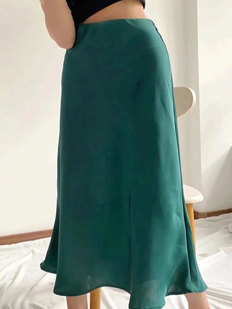 Satin A Line Skirt With Elastic Waist For Women Summer