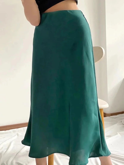 Satin A Line Skirt With Elastic Waist For Women Summer