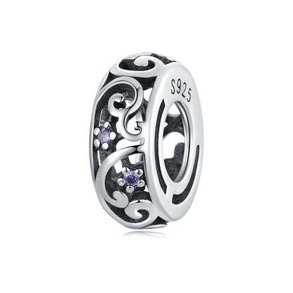 Genuine 925 Sterling Silver Vintage Galaxy Round Charms Top Rated Openwork Beads for Authentic Bracelets BSC639