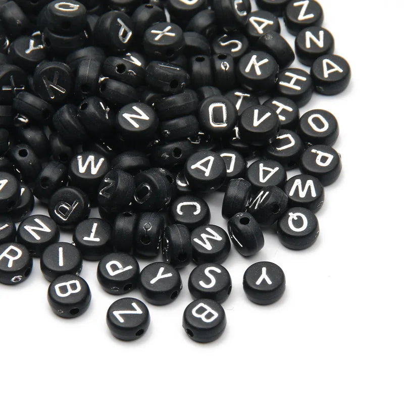 Gold Color Acrylic Spacer Beads with Black Letter Charms for Jewelry Making and DIY Crafts