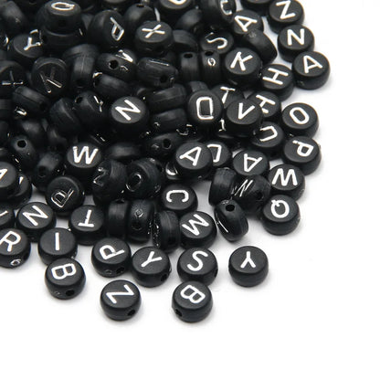Gold Color Acrylic Spacer Beads with Black Letter Charms for Jewelry Making and DIY Crafts