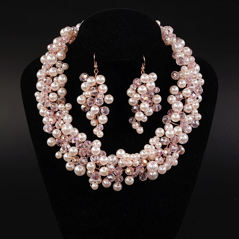 Elegant Bridal Pearl Jewelry Set - Dangle Earrings & Necklace - Top-Rated Party Accessory