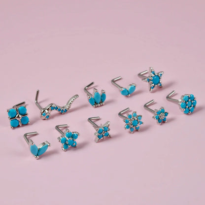 Turquoise Marquise Gem Sunflower Nose Bone Stud 20g Stainless Steel Piercing Jewelry