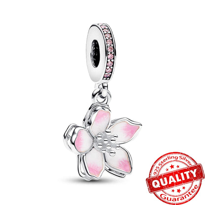 Original 925 Sterling Silver Pink Flower Balloon and Coffee Cup Charms Beads for DIY Women’s Bracelet Jewelry Gift
