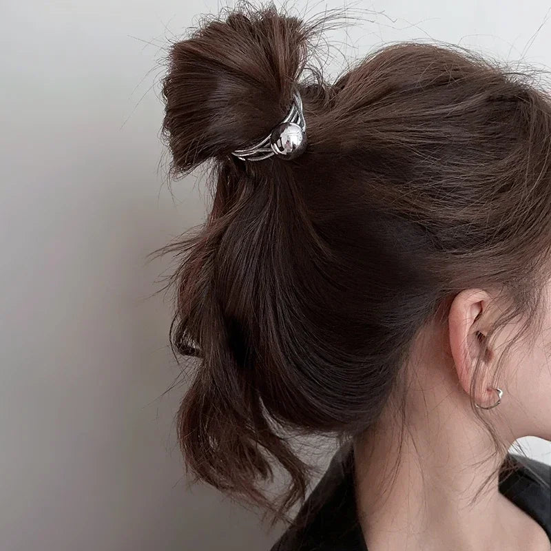 Silver Ball Elastic Hair Ties for Women and Girls - Elegant Bead Ponytail Accessories for Weddings and Parties