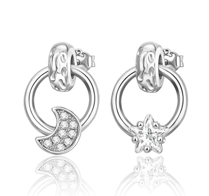 925 Sterling Silver Luxury Heart Sun Moon Stud Earrings Bow Butterfly Crab Clip Set for Women Party Jewelry Gifts