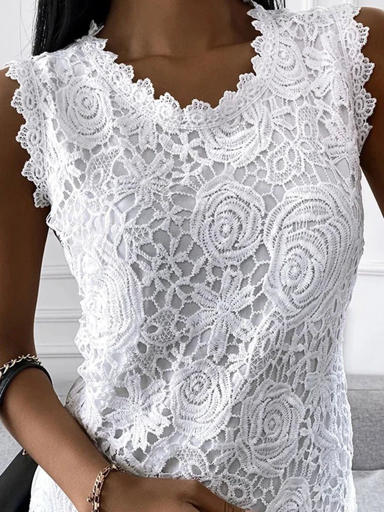 Lace Jacquard Sleeveless Camisole Top Women Breathable