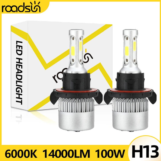 2X 100W H13 9008 Hi Lo LED Headlight Bulb Turbo Auto Headlamp 14000LM COB Chip 6000K Bright Clear Light IP68