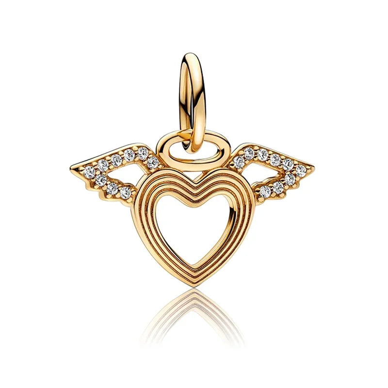 Sterling Silver 925 Angel Wing Heart Bird Charms for Bracelets and Necklaces Women's Fine DIY Jewelry Gifts