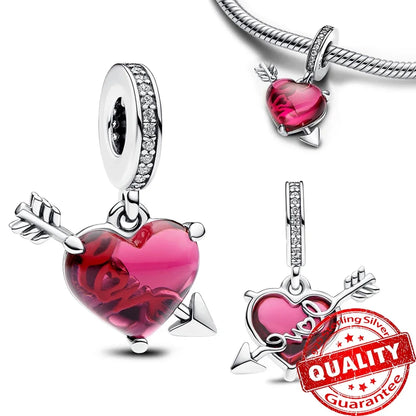 Original 925 Sterling Silver Heart Bow Mom Charm with Zircon for Women DIY Bracelets and Necklaces Fine Birthday and Mothers Day Jewelry Gift