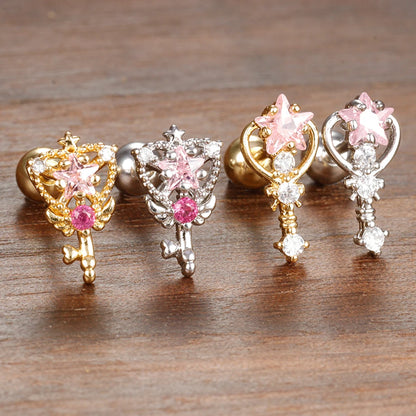 Vintage Stainless Steel Star Butterfly Stud Earrings for Women - Tiny Helix Tragus Cartilage Piercing Jewelry