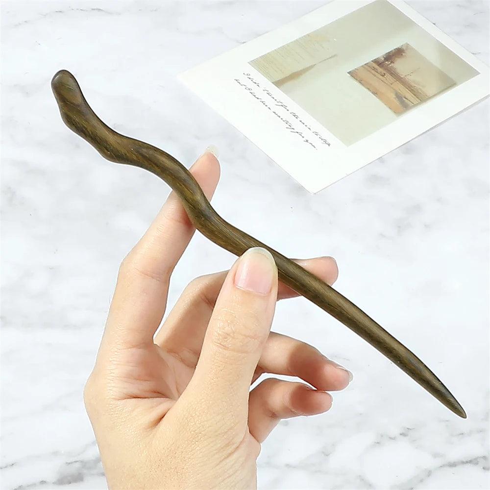 Elegant Green Sandalwood Chinese Vintage Hairpins Set for Women