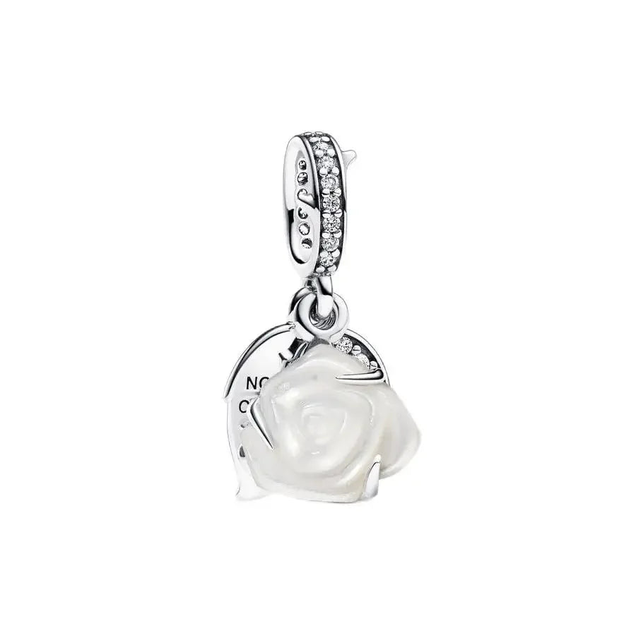 925 Sterling Silver Rose Sakura Flower Dangle Charm with Zircon for DIY Jewelry and Bracelets