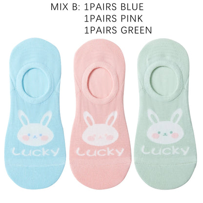 Kawaii Rabbit No Show Socks For Women 3 Pairs Cotton