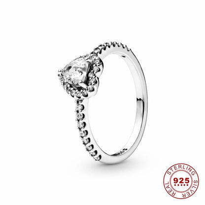 Hot Sale Original 925 Sterling Silver Tiara Heart Sparkling Wedding Ring Rose Gold Women Sun and Moon Crystals Jewelry PAR293