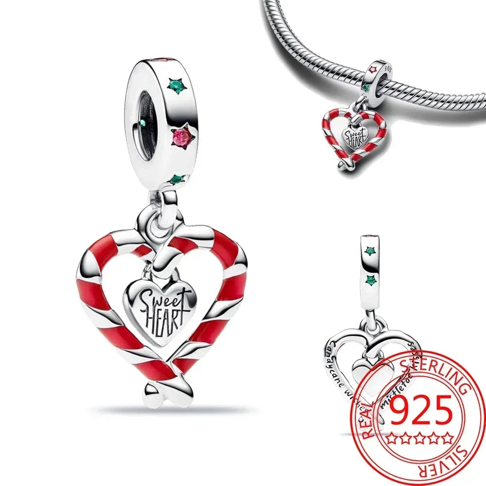 925 Sterling Silver Festive Cookie House Heart Nutcracker Dangle Charm for DIY Christmas Tree and Original Bracelet Gift