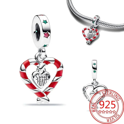 925 Sterling Silver Festive Cookie House Heart Nutcracker Dangle Charm for DIY Christmas Tree and Original Bracelet Gift