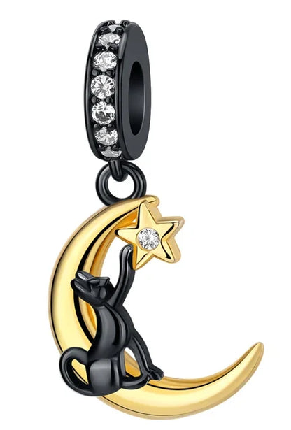 925 Sterling Silver Charms Set Moon Stars Sun Flower Heart Zircon Beads for DIY Jewelry and Gifts