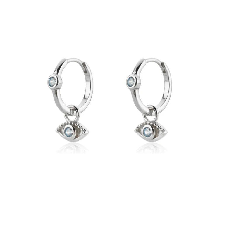 Elegant Water Lake Blue Zircon Hoop Earrings for Women Minimalist Circle Dangle Jewelry Accessories