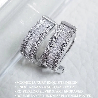 Elegant Princess Round Silver Korean Cubic Zirconia Stud Earrings for Women Anniversary Gift