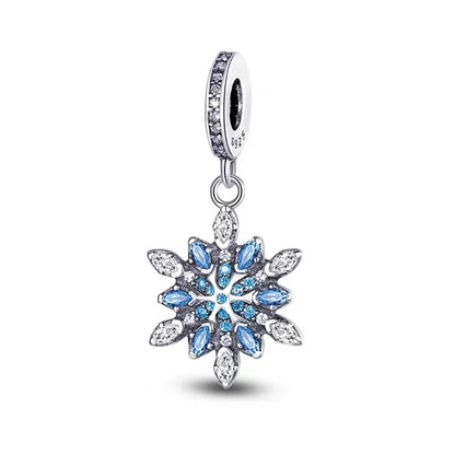 Sterling Silver 925 Skiing Penguin Charm with Geometric Snowflake Beads for Bracelets and Necklaces DIY Jewelry Gift