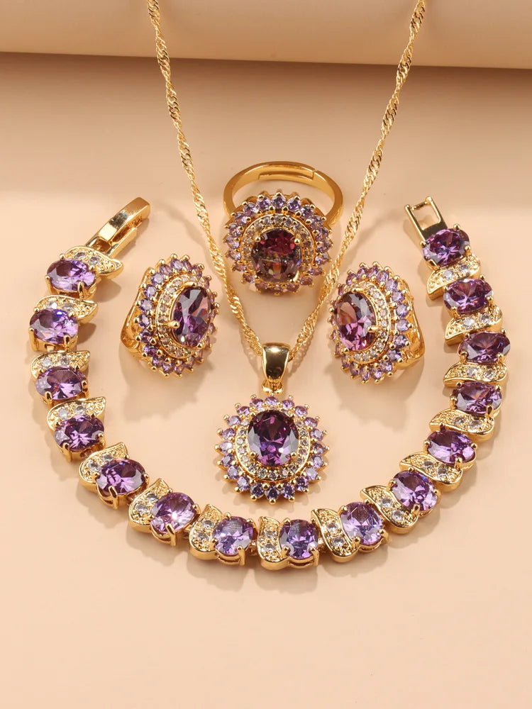 Exquisite 18K Gold Plated Women's Wedding Jewelry Set With Cubic Zirconia