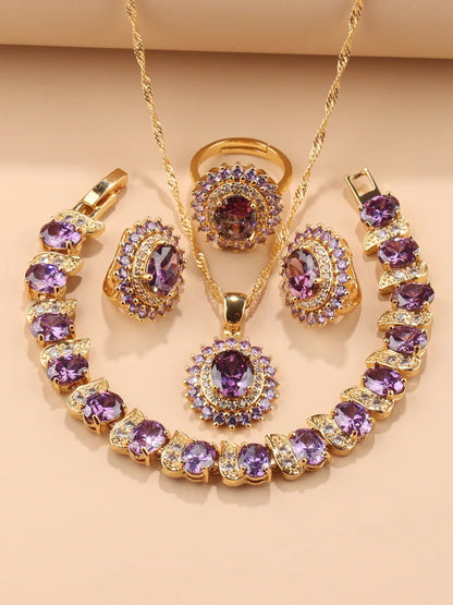 Exquisite 18K Gold Plated Women's Wedding Jewelry Set With Cubic Zirconia