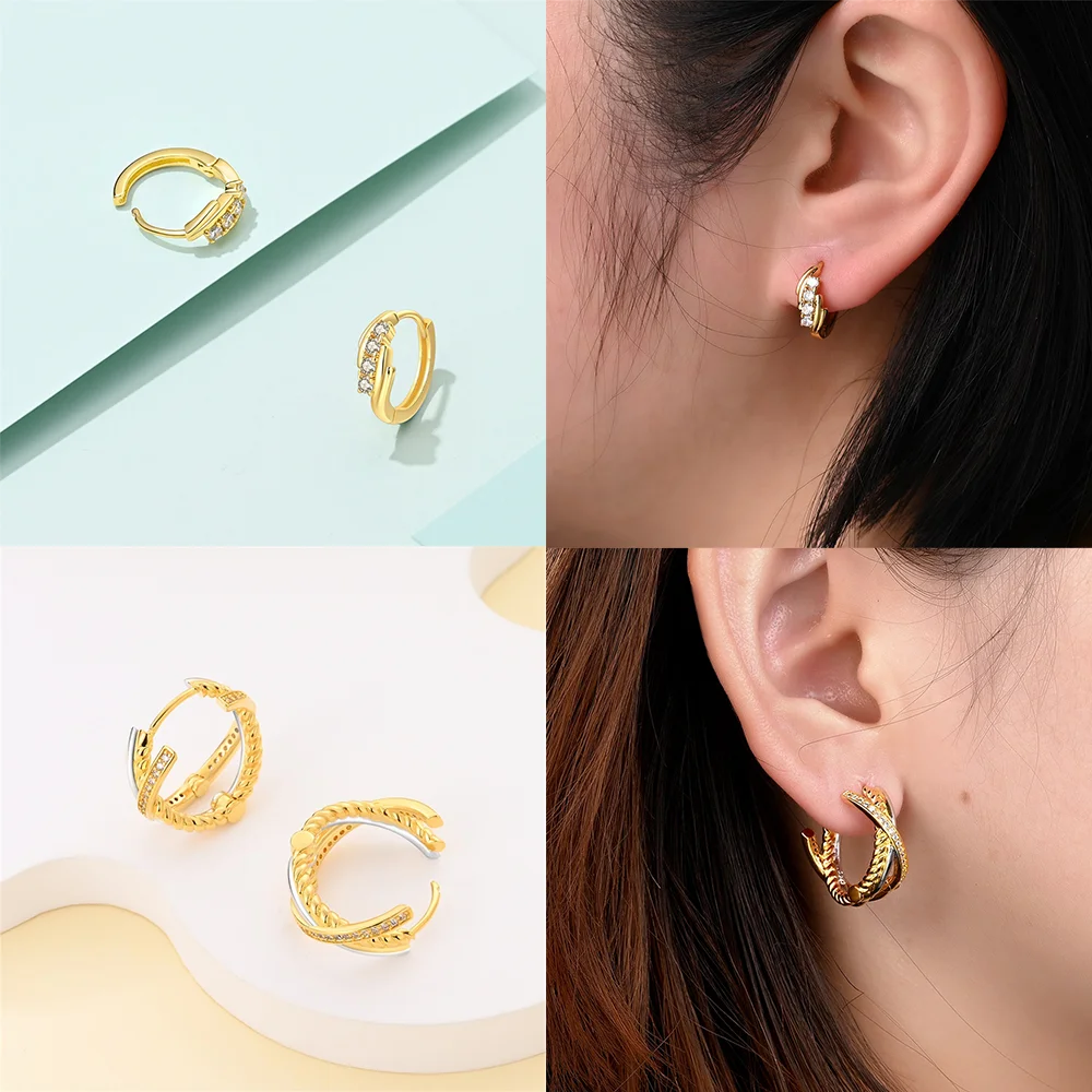 Elegant 925 Silver Twist Zircon Hoop Earrings for Women - Ideal Engagement or Birthday Gift