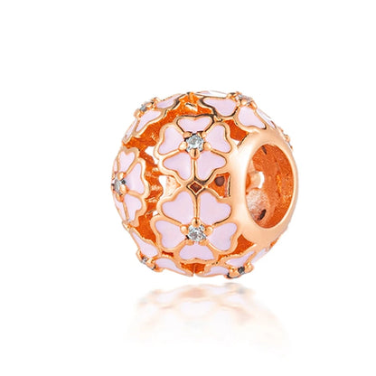 Rose Gold Winged Angel Heart Charm Bead Pink Daisy Spacer