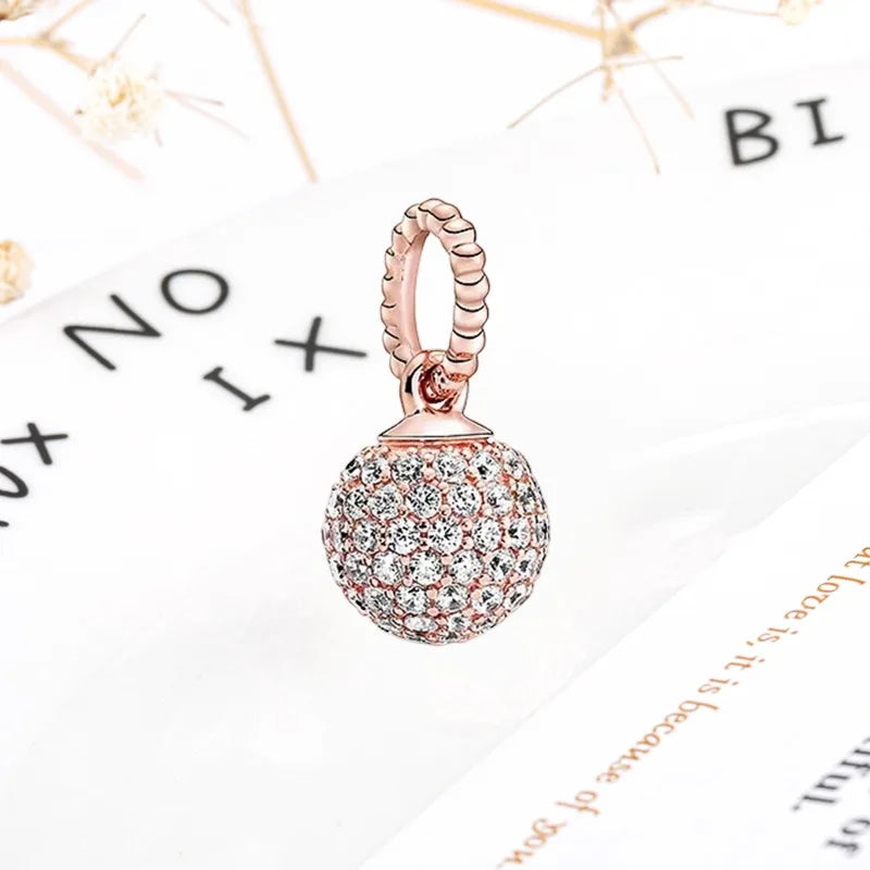 Rose Gold Winged Angel Heart Charm Bead Pink Daisy Spacer