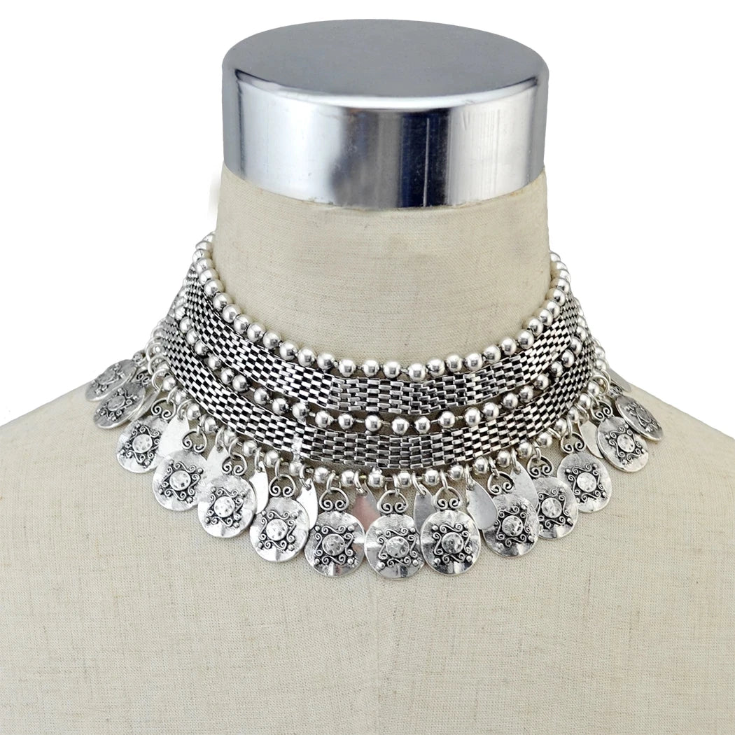 Indian Vintage Coin Tassel Choker Necklace for Women Ethnic Boho Jewelry Gift
