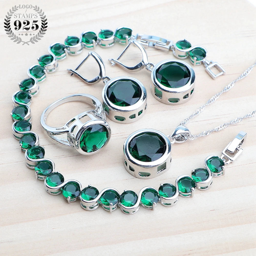 925 Sterling Silver Bridal Jewelry Set with Magic Rainbow Zircon Stones