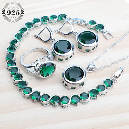 925 Sterling Silver Bridal Jewelry Set with Magic Rainbow Zircon Stones