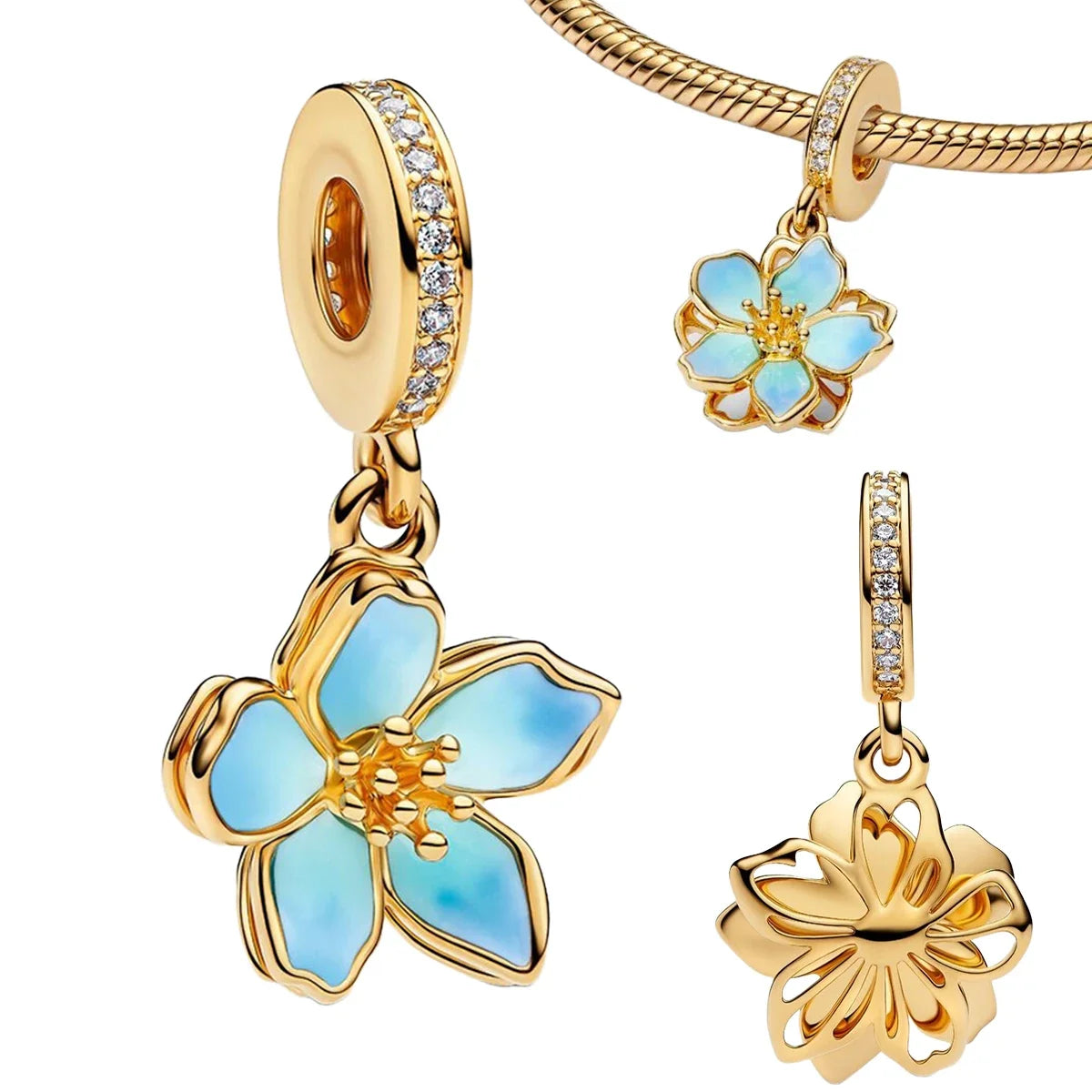 925 Sterling Silver Colorful Snowflake Heart Lock and Key Charms for DIY Necklace and Bracelet Jewelry Gifts