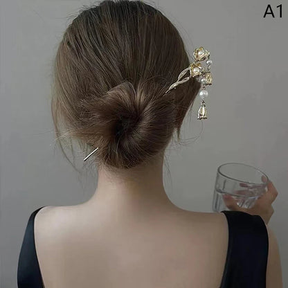 Elegant Chinese Tassel Hair Stick Floral Design Hairpin for Women