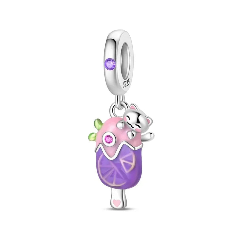 Sparkling Purple Jellyfish Sterling Silver 925 Charm Bead Birthday Pendant for DIY Bracelet Jewelry