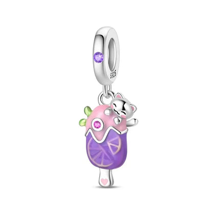 Sparkling Purple Jellyfish Sterling Silver 925 Charm Bead Birthday Pendant for DIY Bracelet Jewelry
