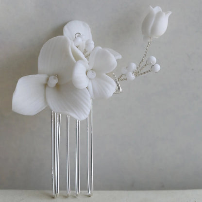 White Floral Ceramic Hairpins for Elegant Bridal Hairstyles
